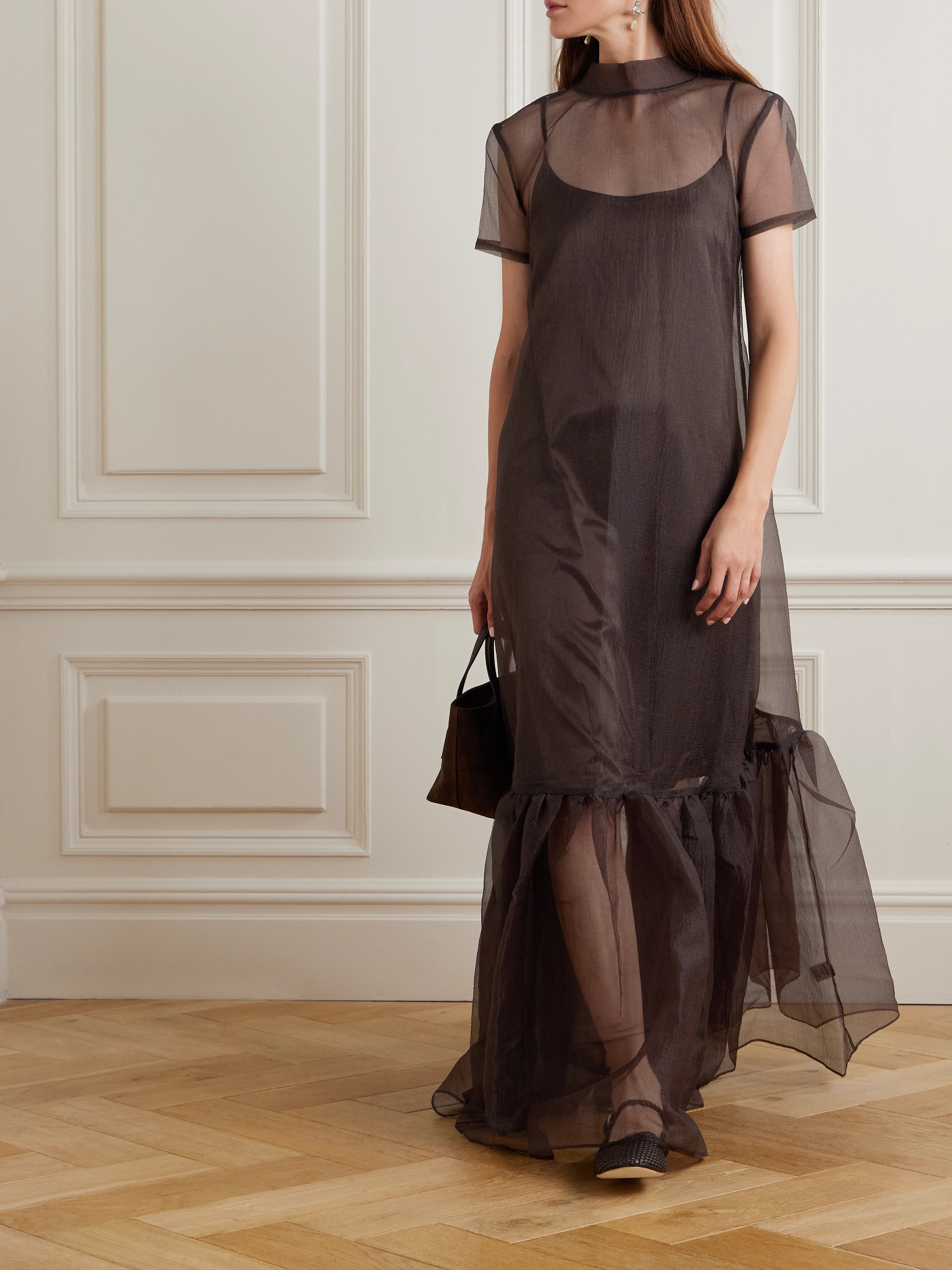 Staud Calluna tie-neck tiered organza maxi dress
