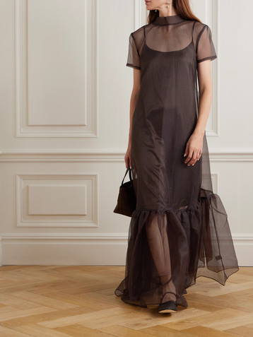 Staud Calluna tie-neck tiered organza maxi dress