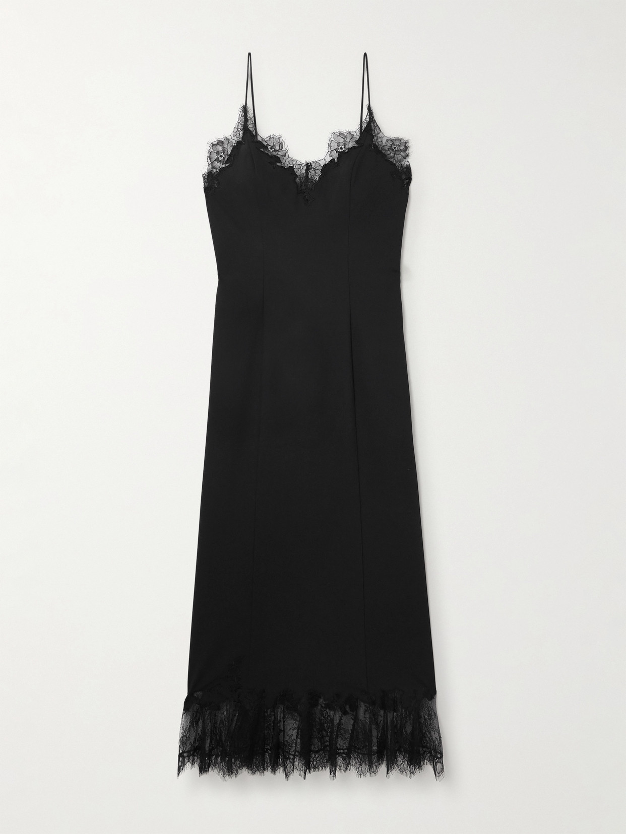 Staud Nadia Lace-trimmed Satin Midi Dress In Black