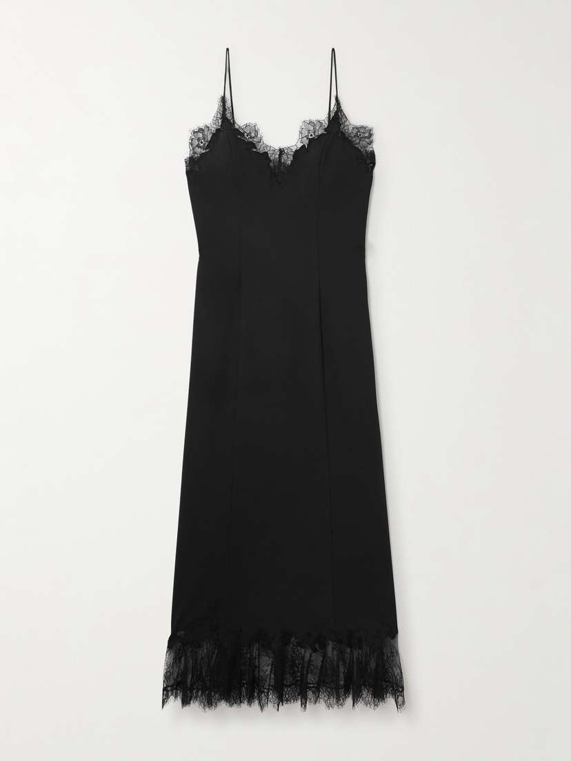 Staud Nadia Lace-trimmed Satin Midi Dress