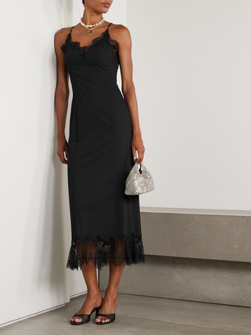 Staud Nadia lace-trimmed satin midi dress