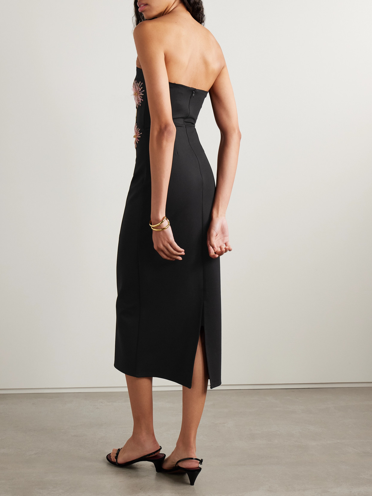 Staud Brooke Strapless Embellished Crepe Midi Dress In Black