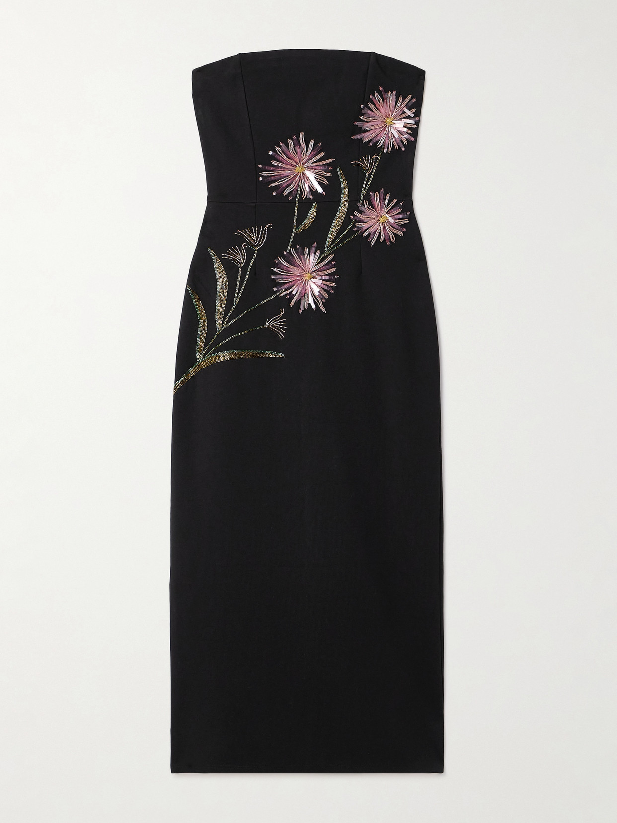 Staud Brooke Strapless Embellished Crepe Midi Dress In Black