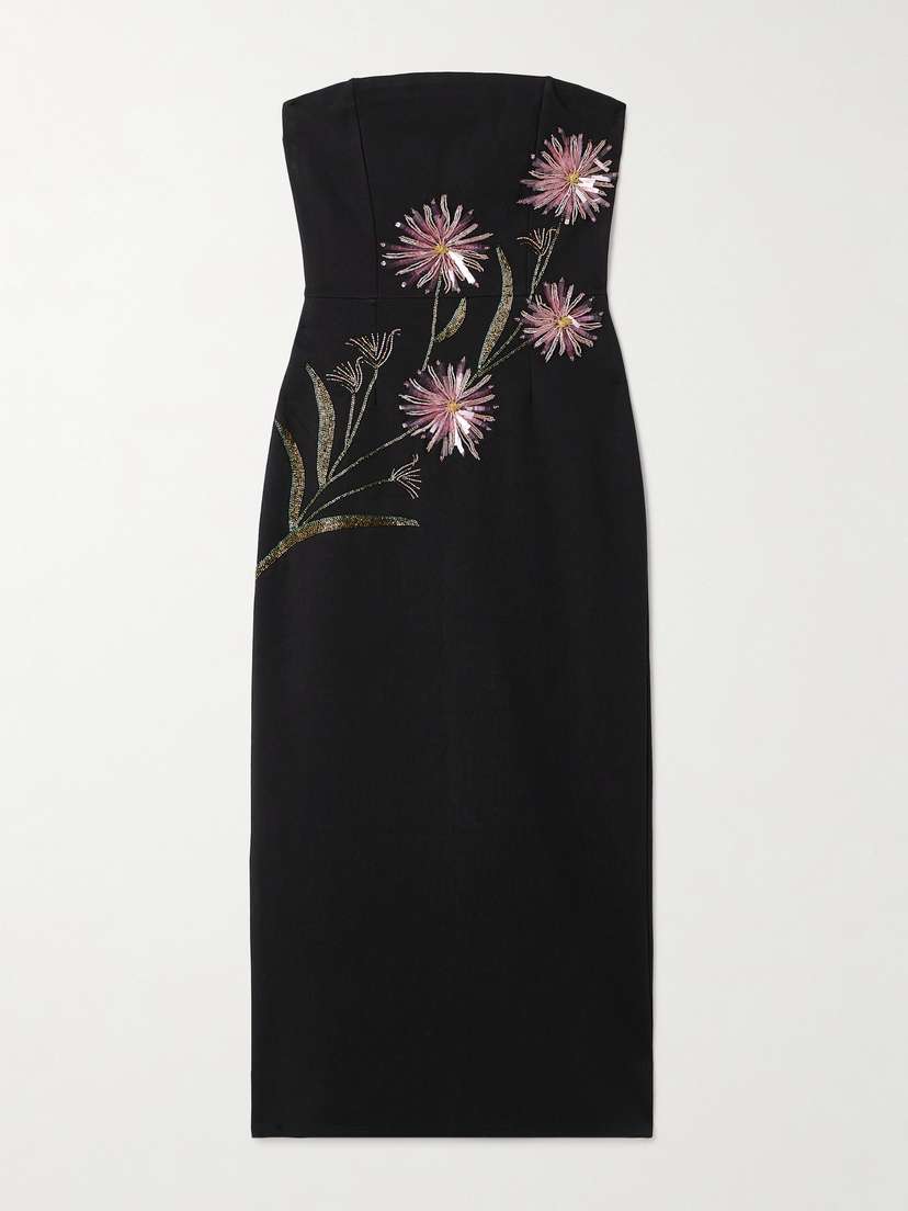 Staud Brooke Strapless Embellished Crepe Midi Dress