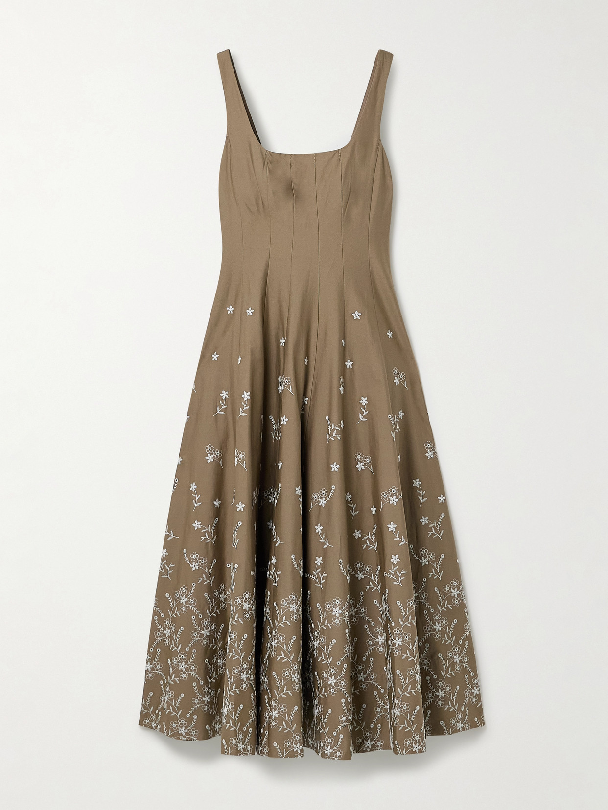 Staud Wells Pleated Embroidered Cotton-blend Poplin Midi Dress