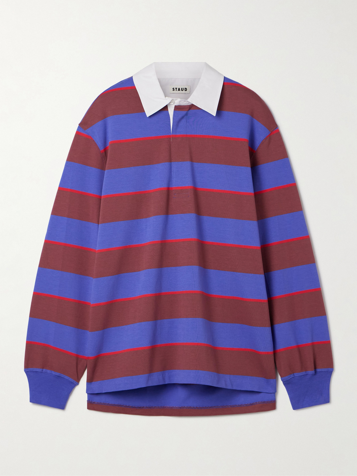 Staud Gavin Striped Cotton-blend Jersey Polo Shirt In Multi