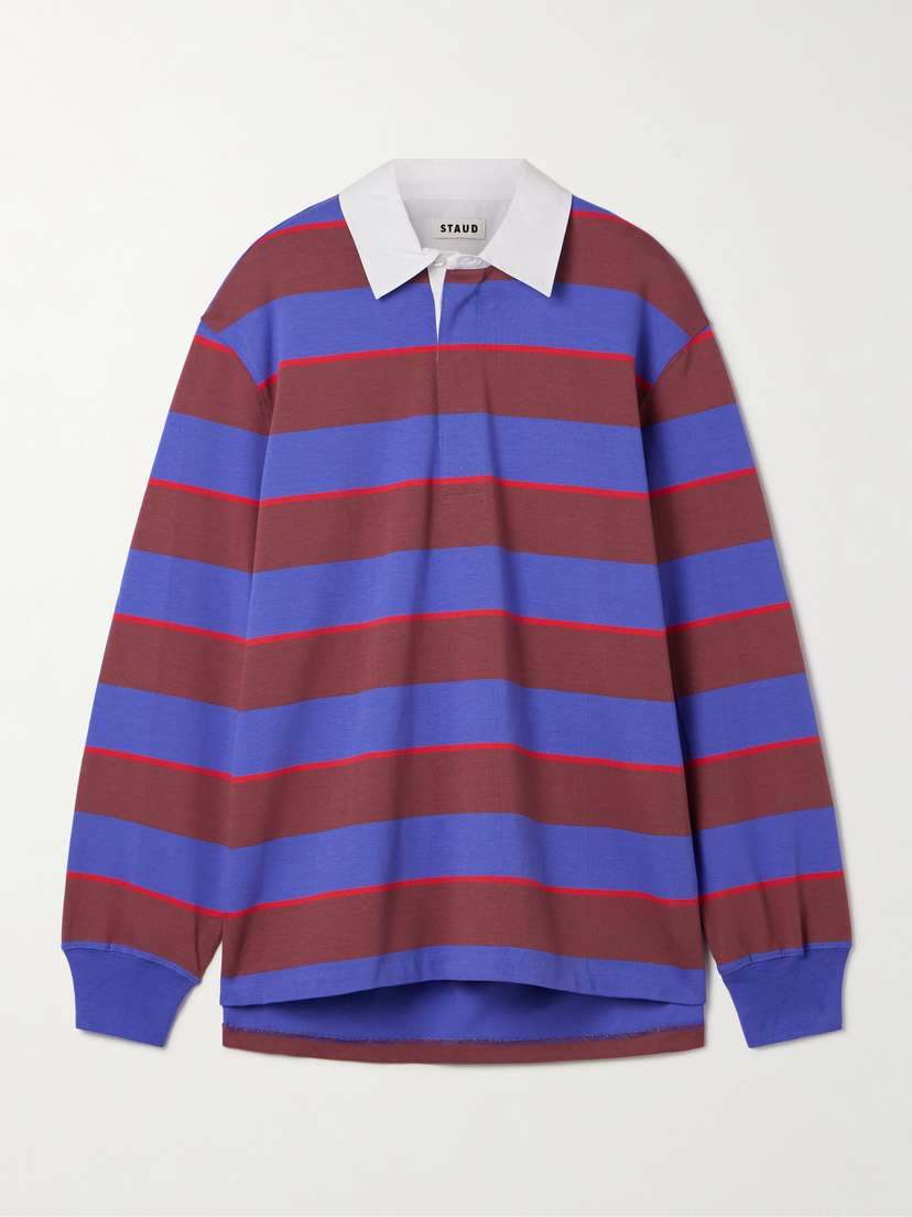 Staud Gavin Striped Cotton-blend Jersey Polo Shirt