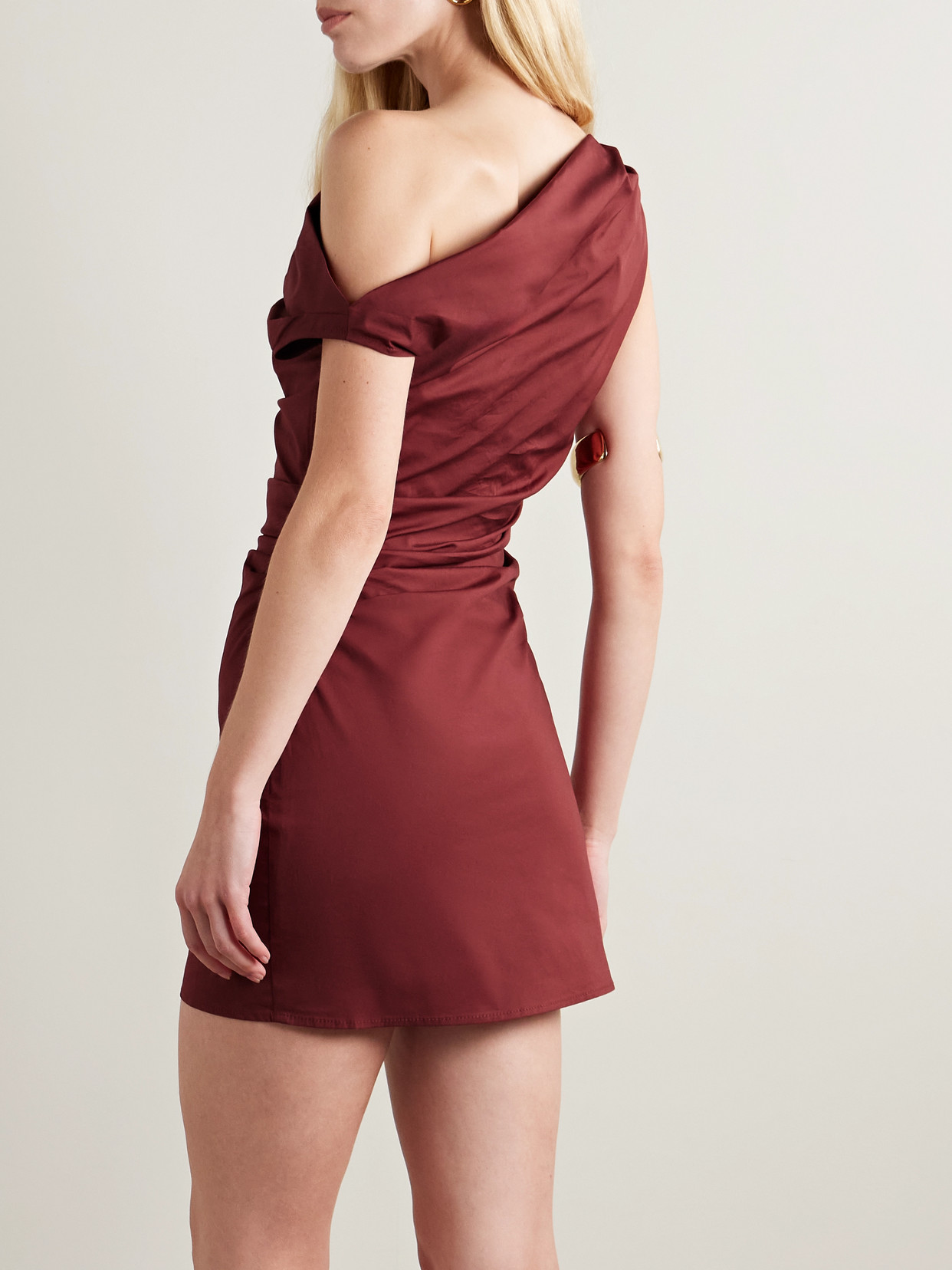 Staud Phare Draped Cotton-blend Poplin Mini Dress