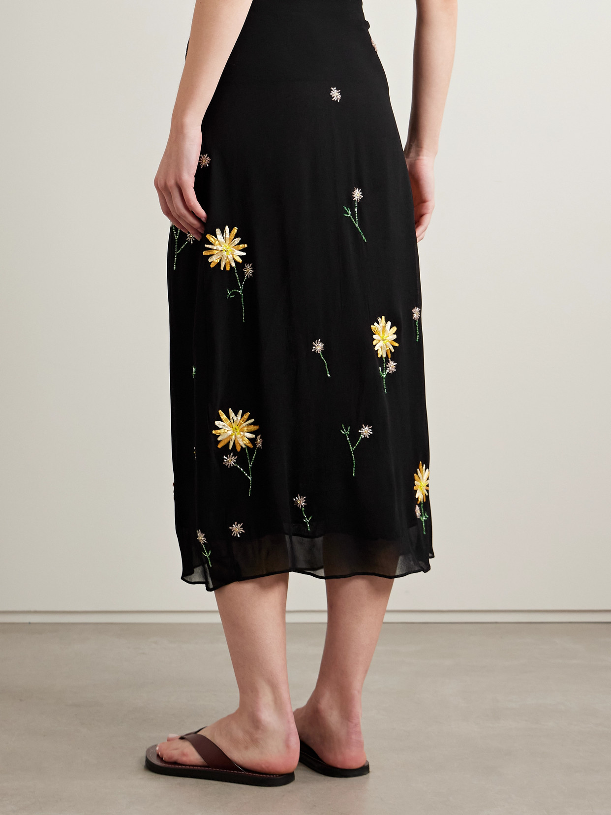 Staud Angela Bead-embellished Crepe De Chine Midi Skirt