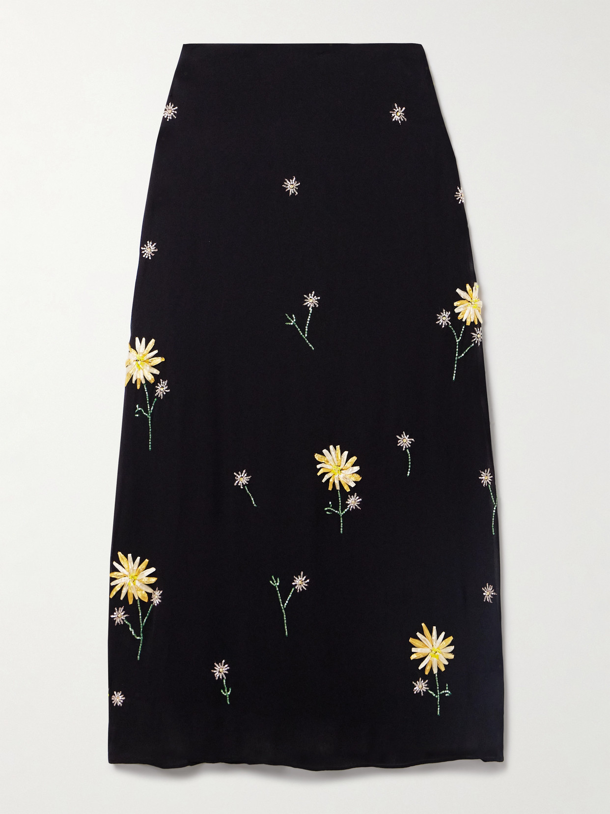 Staud Angela Bead-embellished Crepe De Chine Midi Skirt