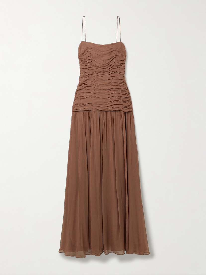 Staud Dalton Ruched Gathered Crepon Maxi Dress