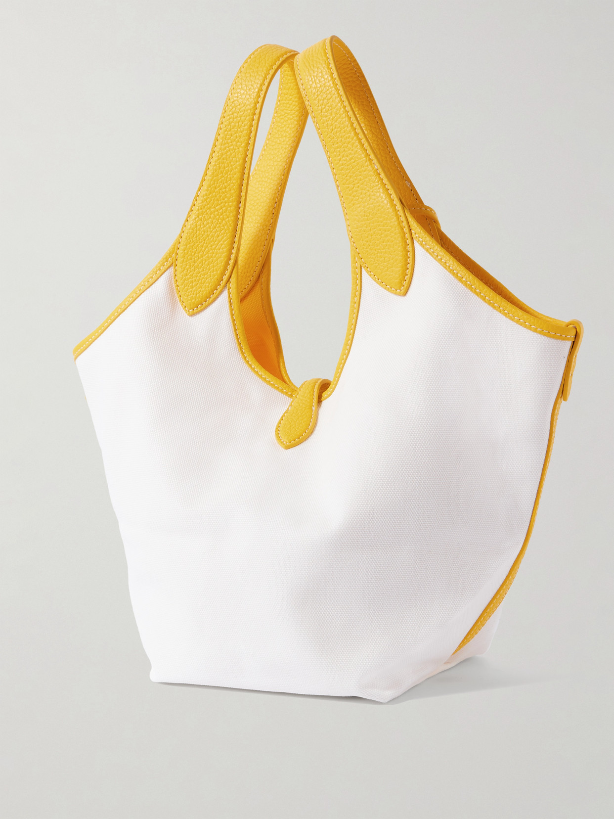 Polo Ralph Lauren Polo Play Medium Textured Leather-trimmed Cotton-canvas Tote In Ecru
