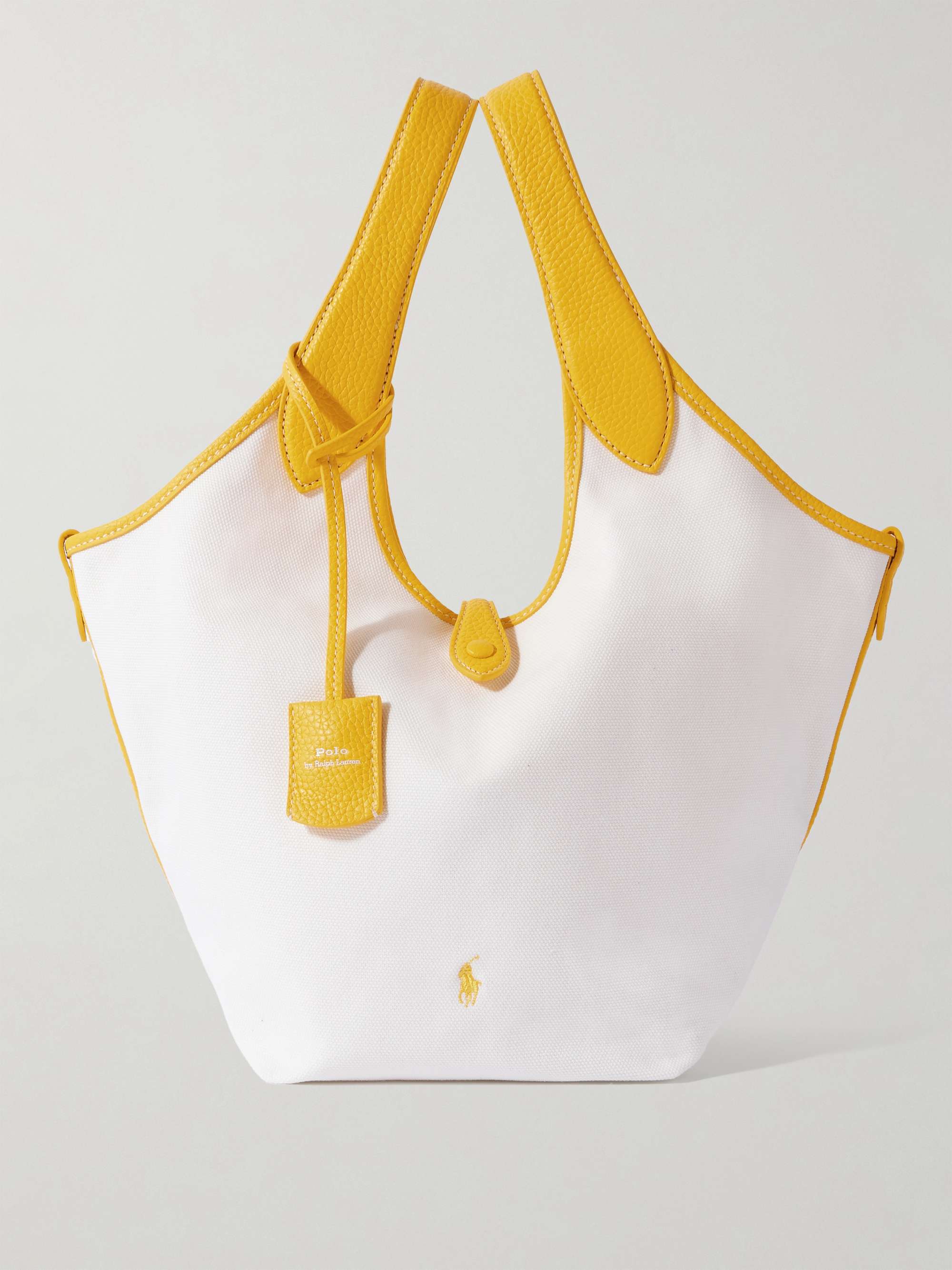 Polo Play medium textured leather-trimmed cotton-canvas tote - ecru - One Size