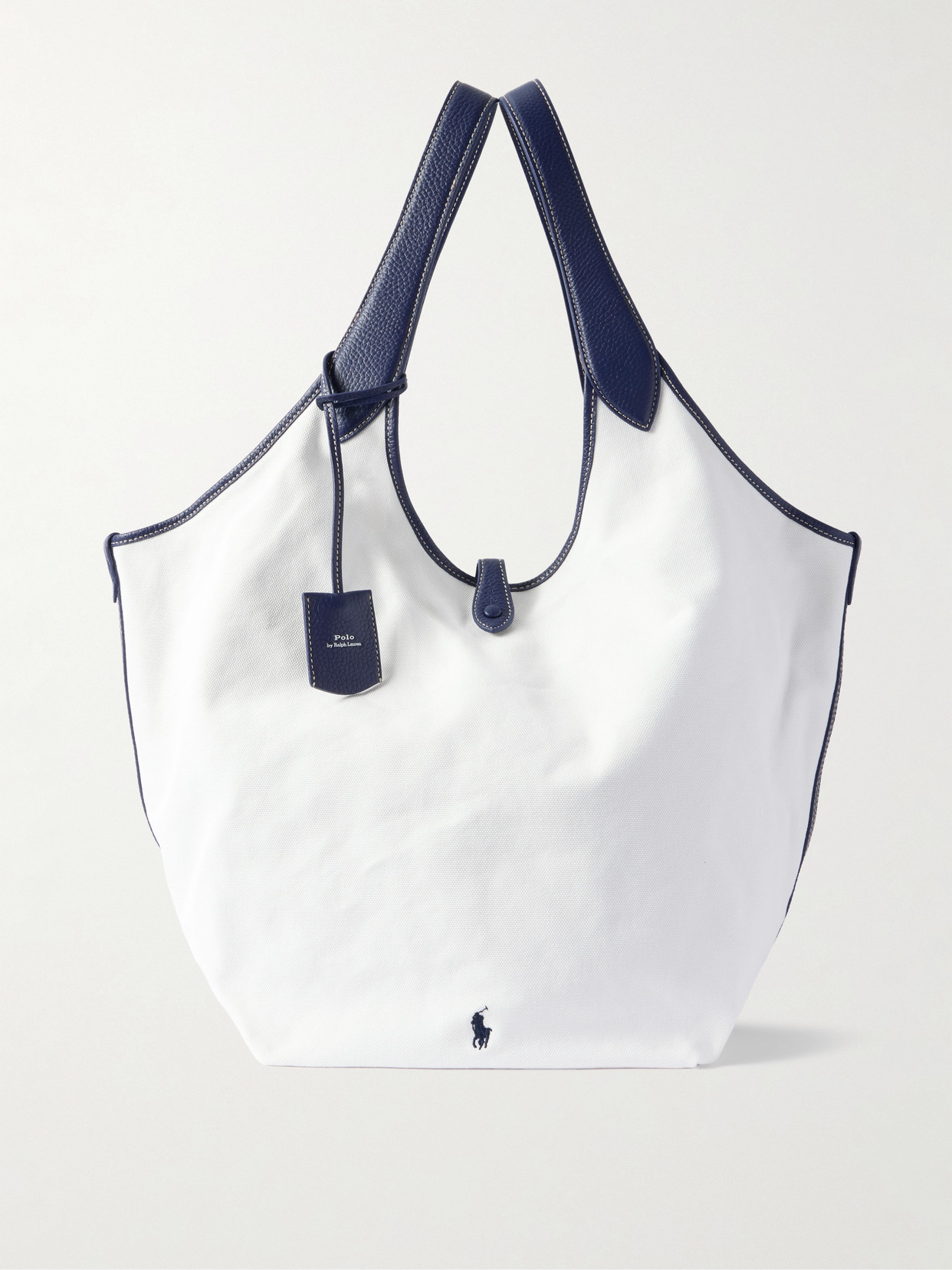 Polo Ralph Lauren Polo Play Large Textured Leather-trimmed Cotton-canvas Tote In Off-white