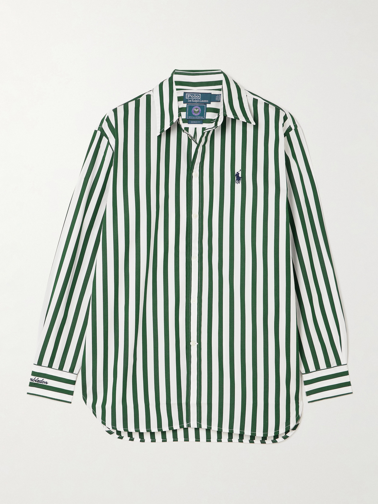 Polo Ralph Lauren + Wimbledon Embroidered Striped Cotton-poplin Shirt In Green