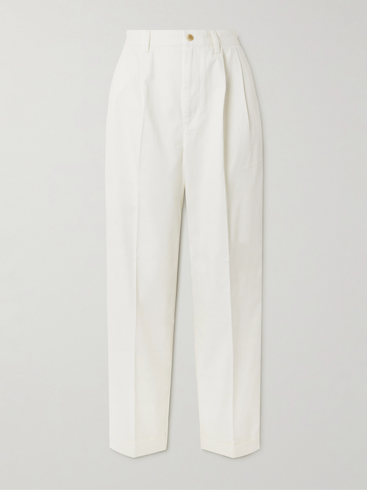 Polo Ralph Lauren Pleated Cotton-twill Tapered Pants In Off-white