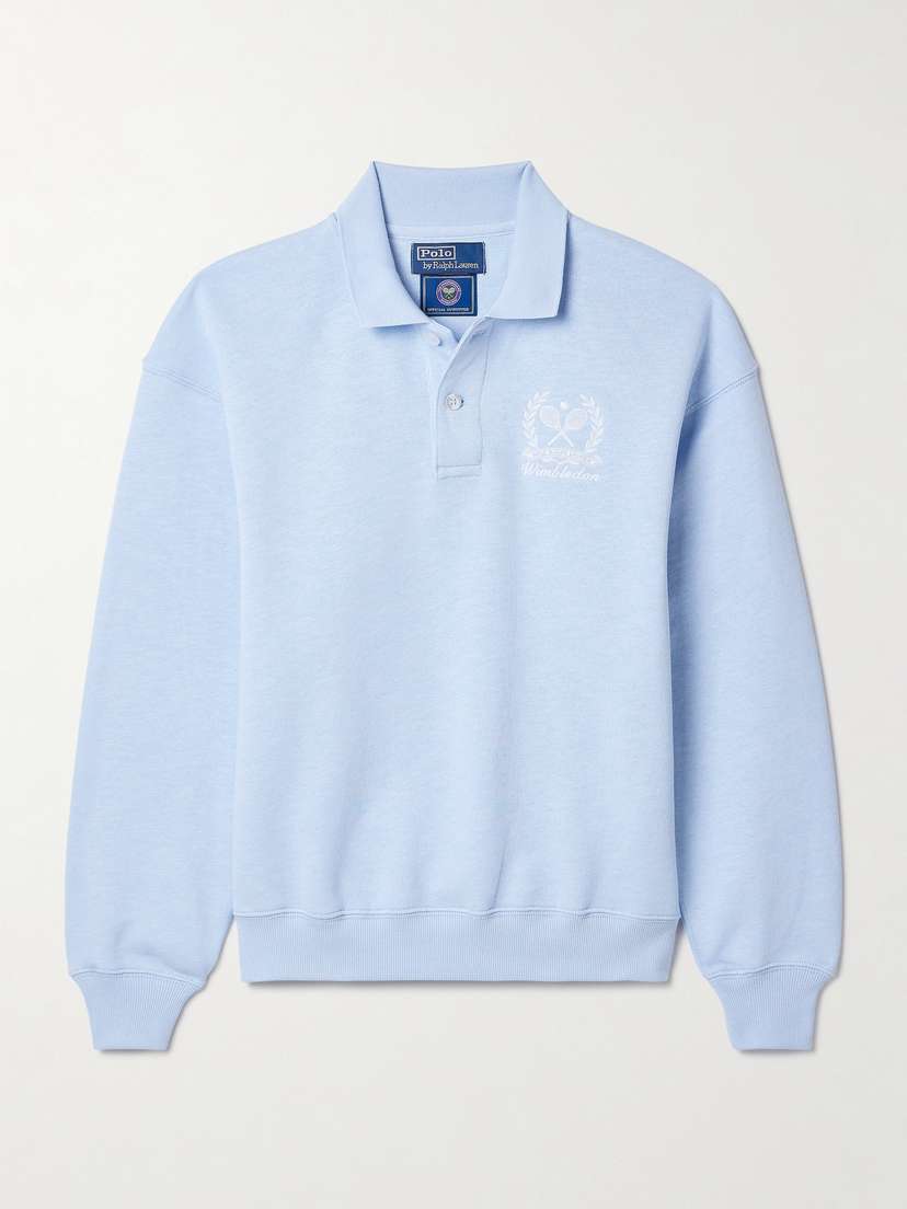 Polo Ralph Lauren + Wimbledon Embroidered Cotton-blend Jersey Polo Sweatshirt