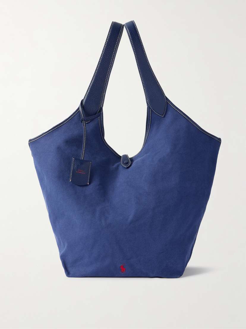 Polo Ralph Lauren Polo Play Large Textured Leather-trimmed Cotton-canvas Tote
