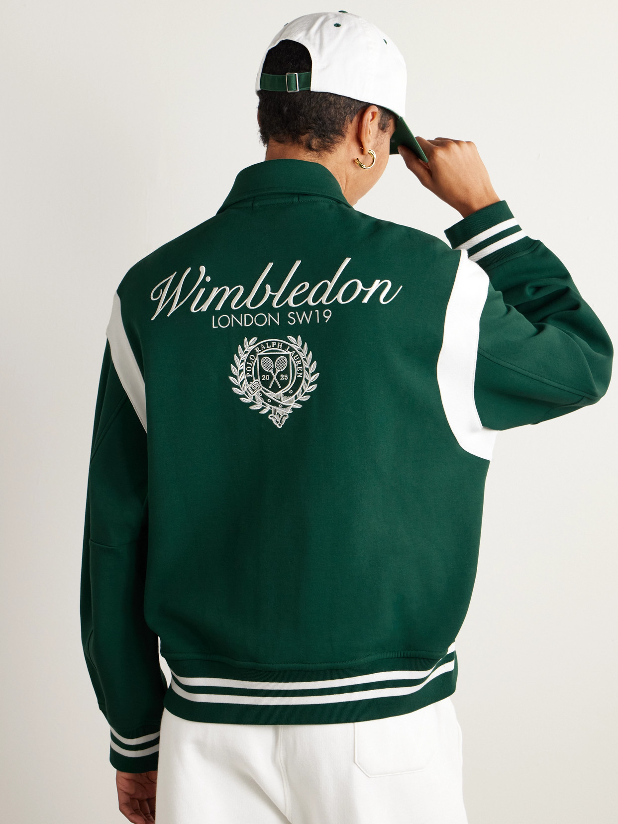 Polo Ralph Lauren + Wimbledon Striped Embroidered Cotton-blend Jersey Bomber Jacket