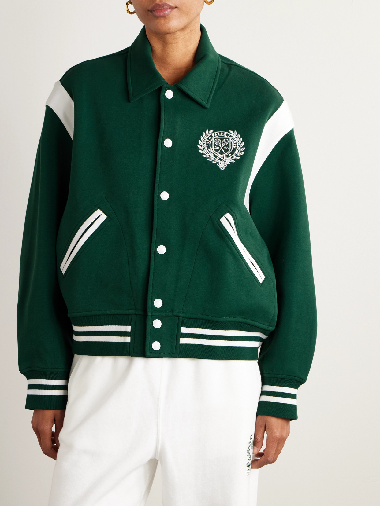 Polo Ralph Lauren + Wimbledon Striped Embroidered Cotton-blend Jersey Bomber Jacket