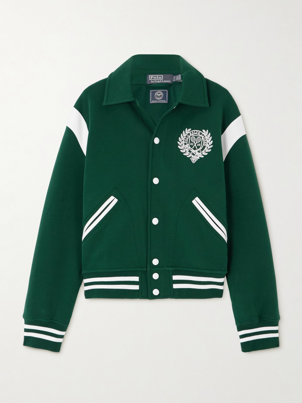 Polo Ralph Lauren + Wimbledon Striped Embroidered Cotton-blend Jersey Bomber Jacket
