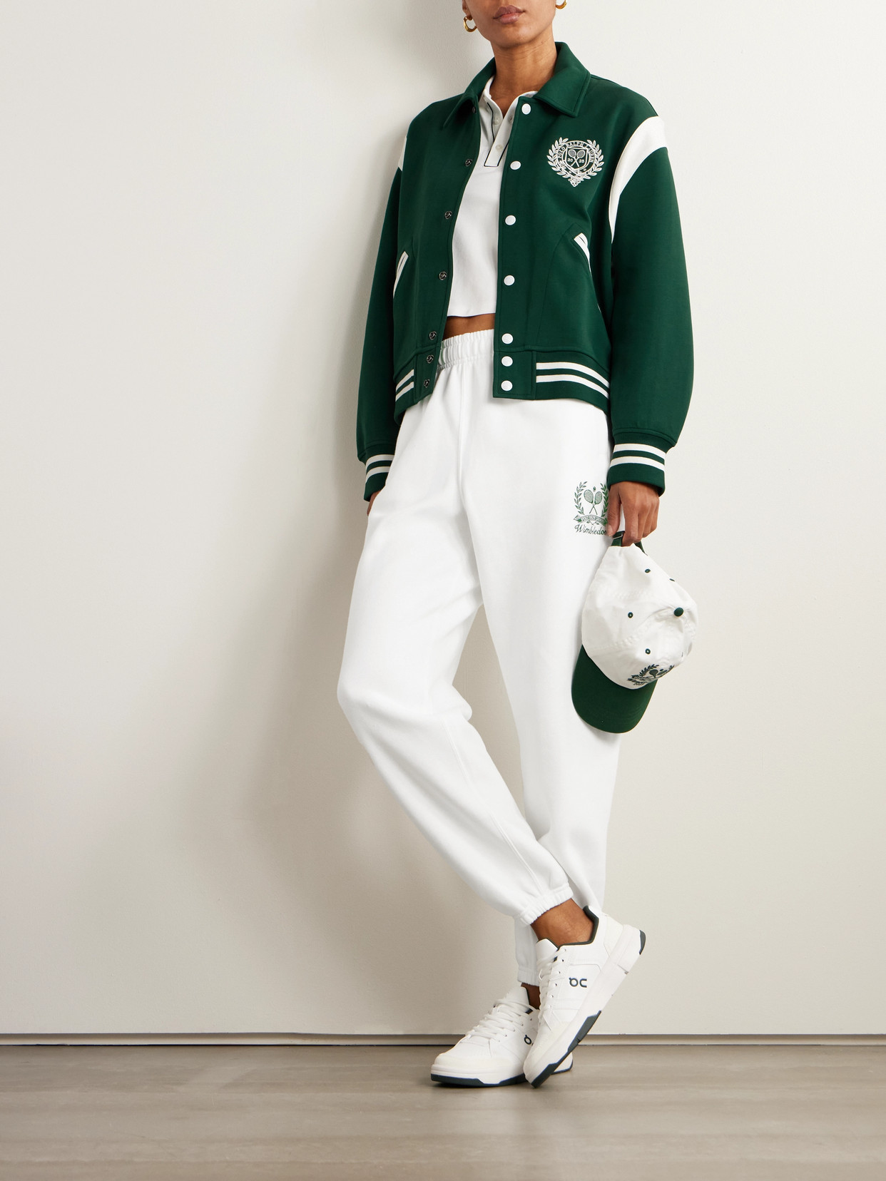 Polo Ralph Lauren + Wimbledon Striped Embroidered Cotton-blend Jersey Bomber Jacket