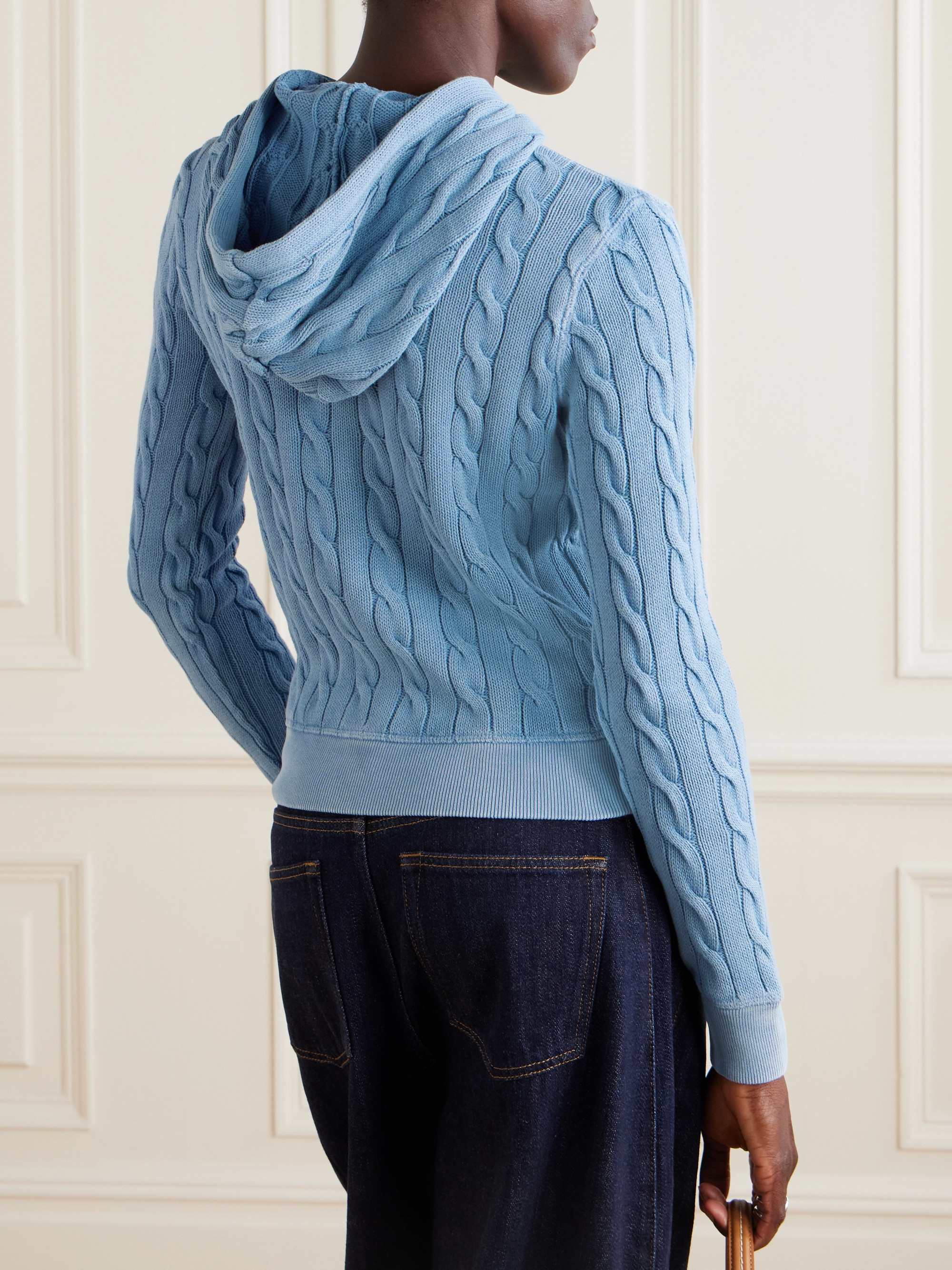Polo Ralph Lauren Hooded embroidered cable-knit cotton cardigan thumbnail