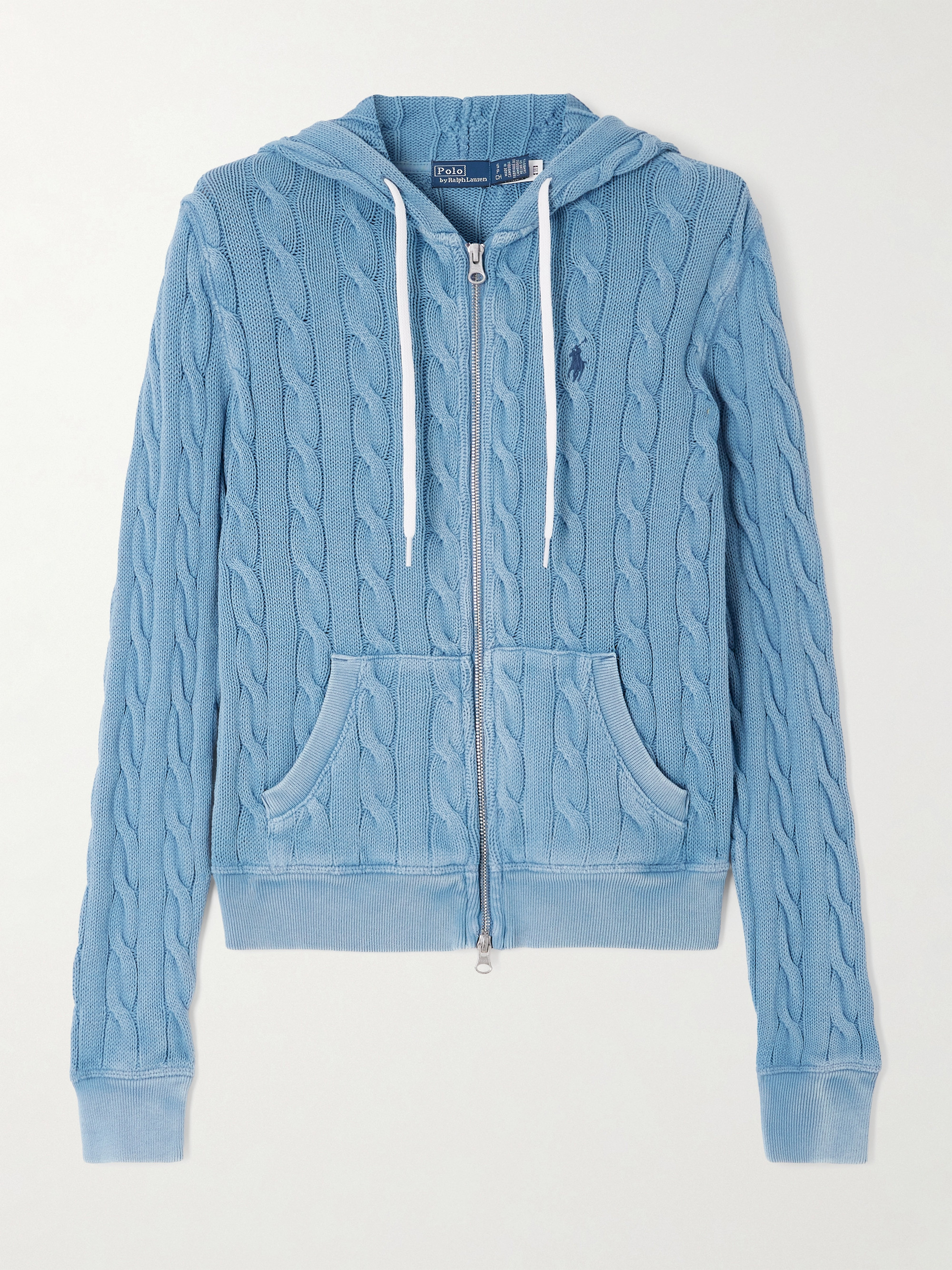Polo Ralph Lauren Hooded embroidered cable-knit cotton cardigan thumbnail