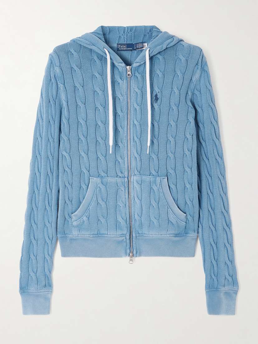 Polo Ralph Lauren Hooded Embroidered Cable-knit Cotton Cardigan
