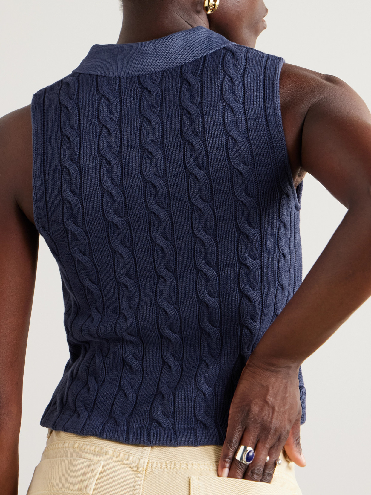 Polo Ralph Lauren Cable-knit Cotton Polo Shirt In Blue