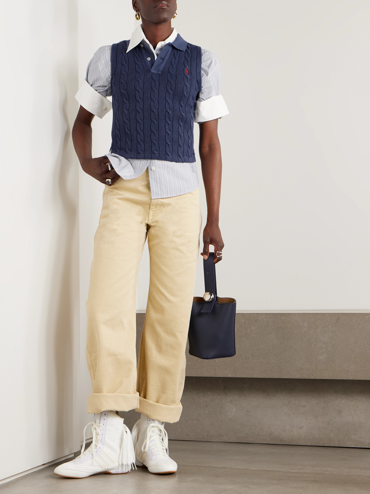 Polo Ralph Lauren Cable-knit Cotton Polo Shirt In Blue