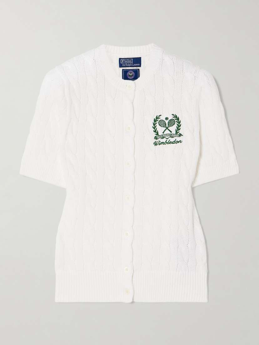 Polo Ralph Lauren + Wimbledon Embroidered Cable-knit Cotton Cardigan