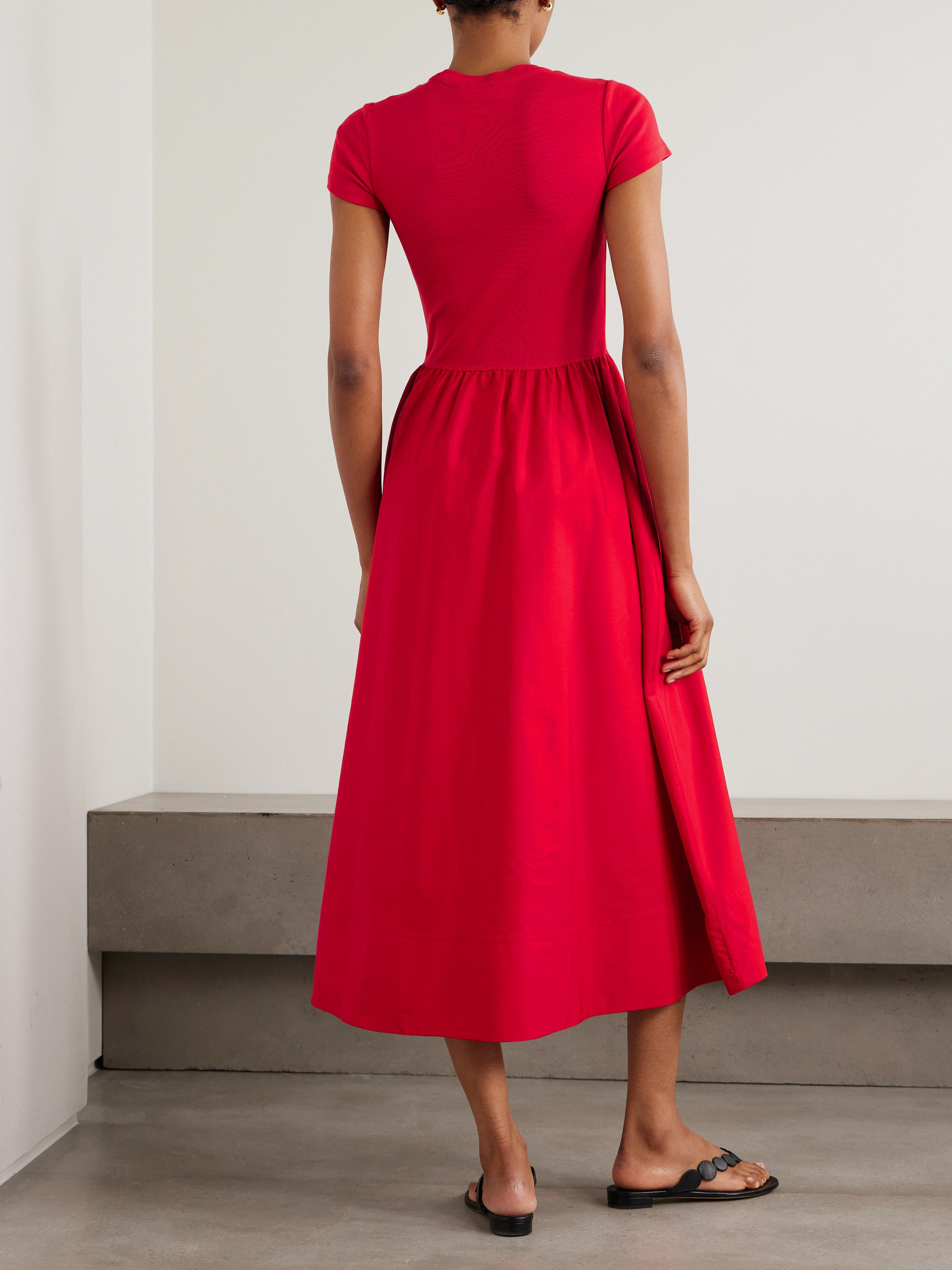 Polo Ralph Lauren Cotton-jersey and gathered cotton-poplin midi dress