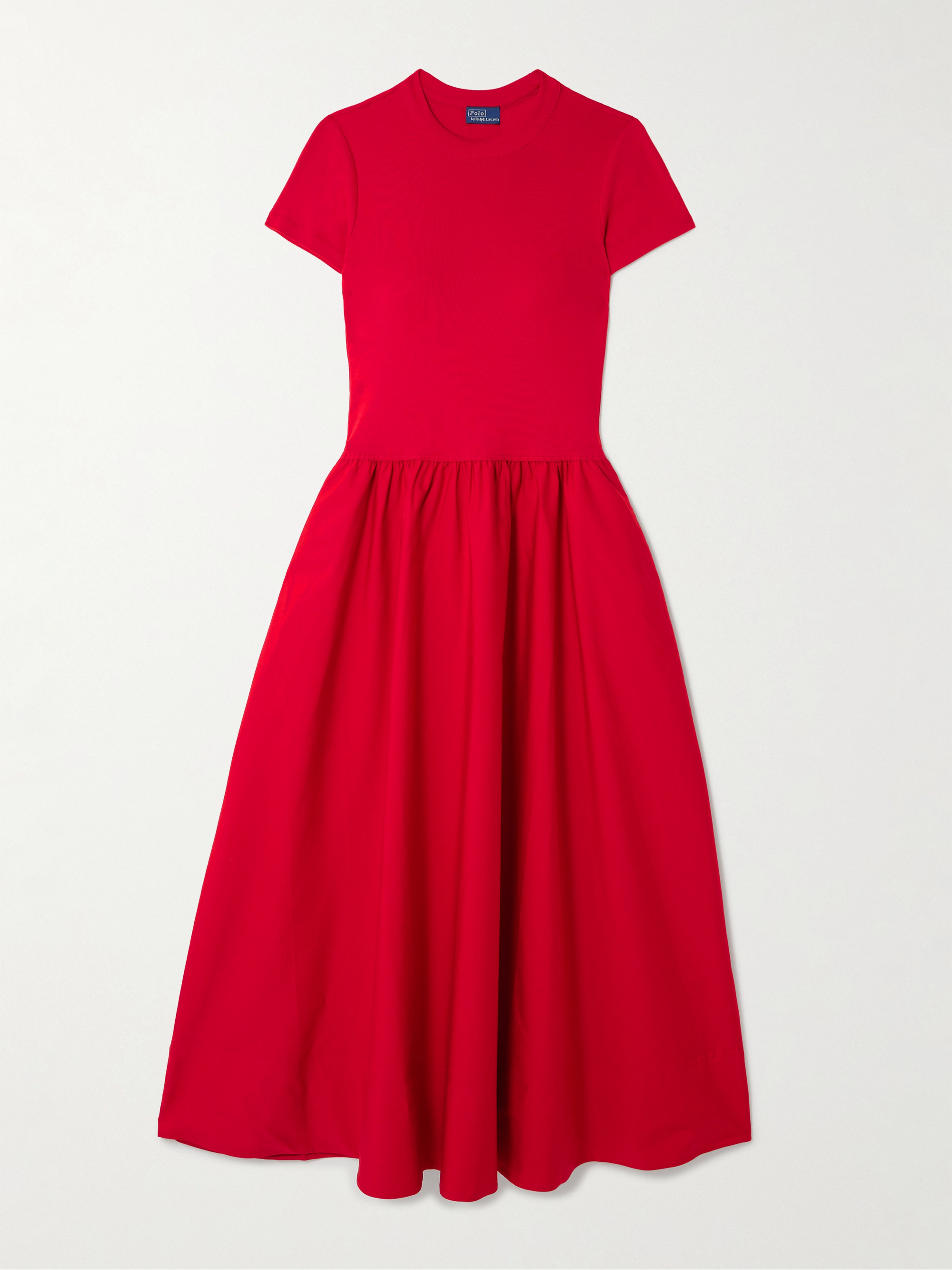 Polo Ralph Lauren Cotton-jersey and gathered cotton-poplin midi dress