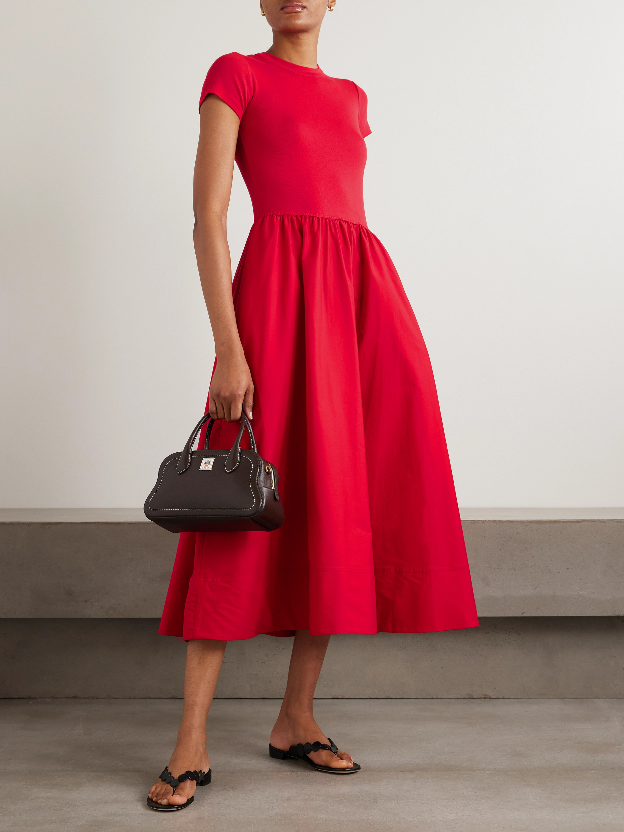 Polo Ralph Lauren Cotton-jersey and gathered cotton-poplin midi dress