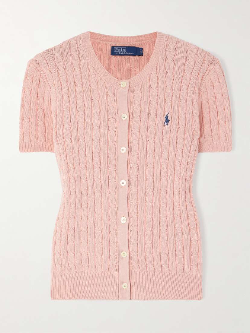 Polo Ralph Lauren Embroidered Cable-knit Cotton Cardigan