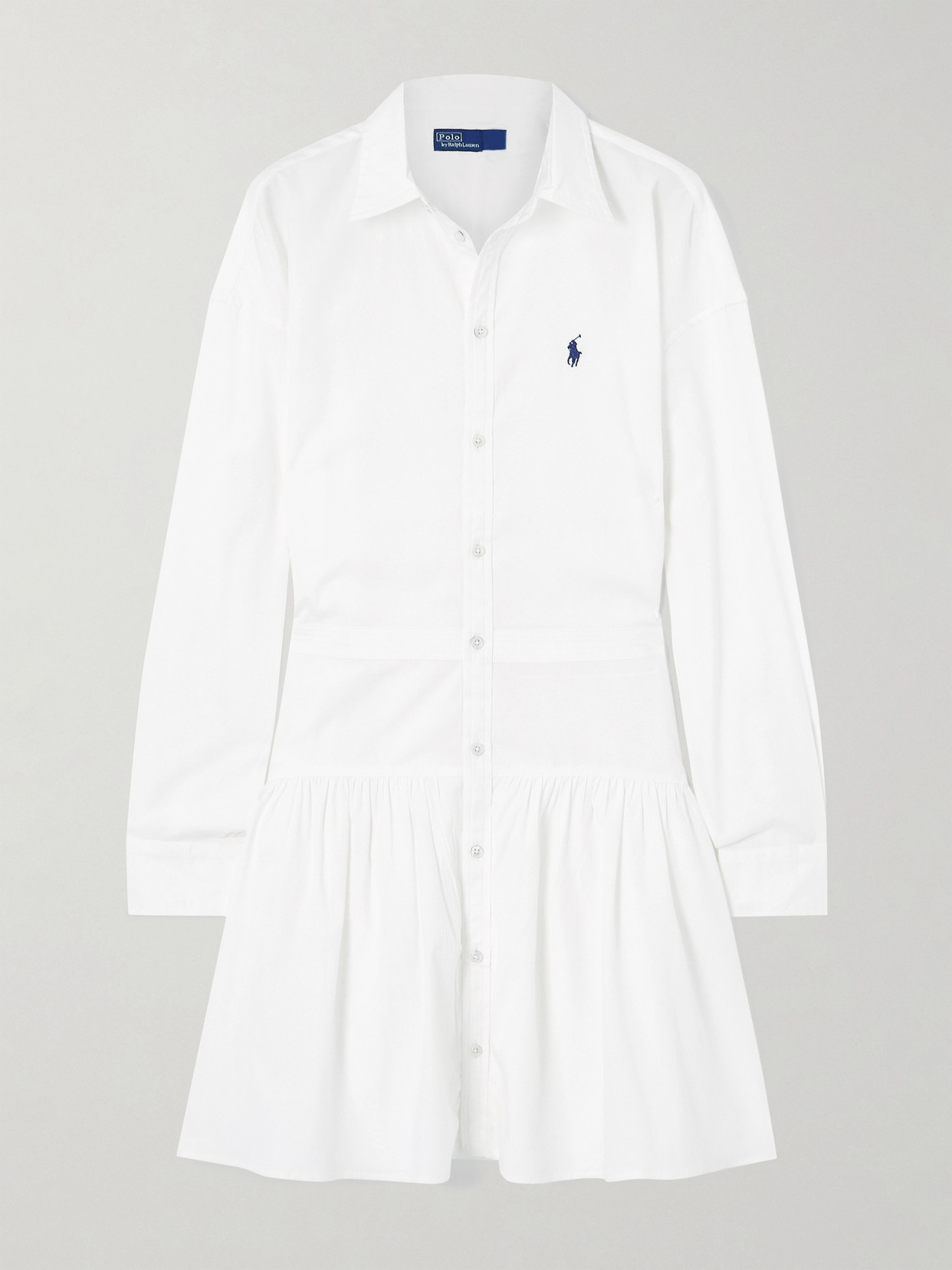 Polo Ralph Lauren Embroidered Paneled Cotton-poplin Mini Shirt Dress In White