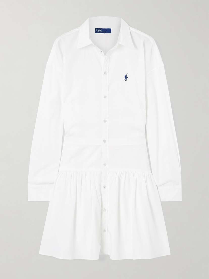 Polo Ralph Lauren Embroidered Paneled Cotton-poplin Mini Shirt Dress