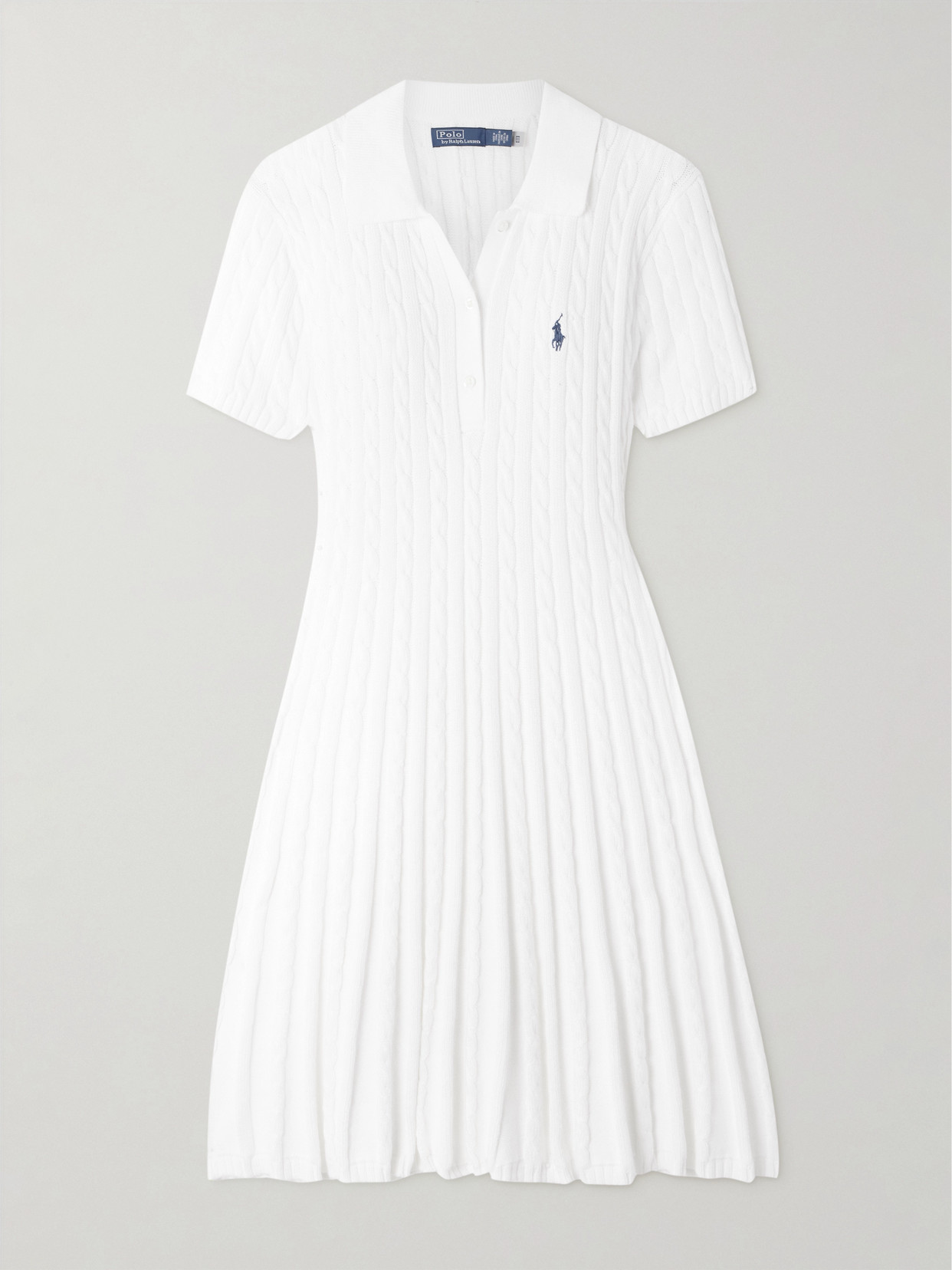 POLO RALPH LAUREN EMBROIDERED CABLE-KNIT COTTON-BLEND MINI DRESS