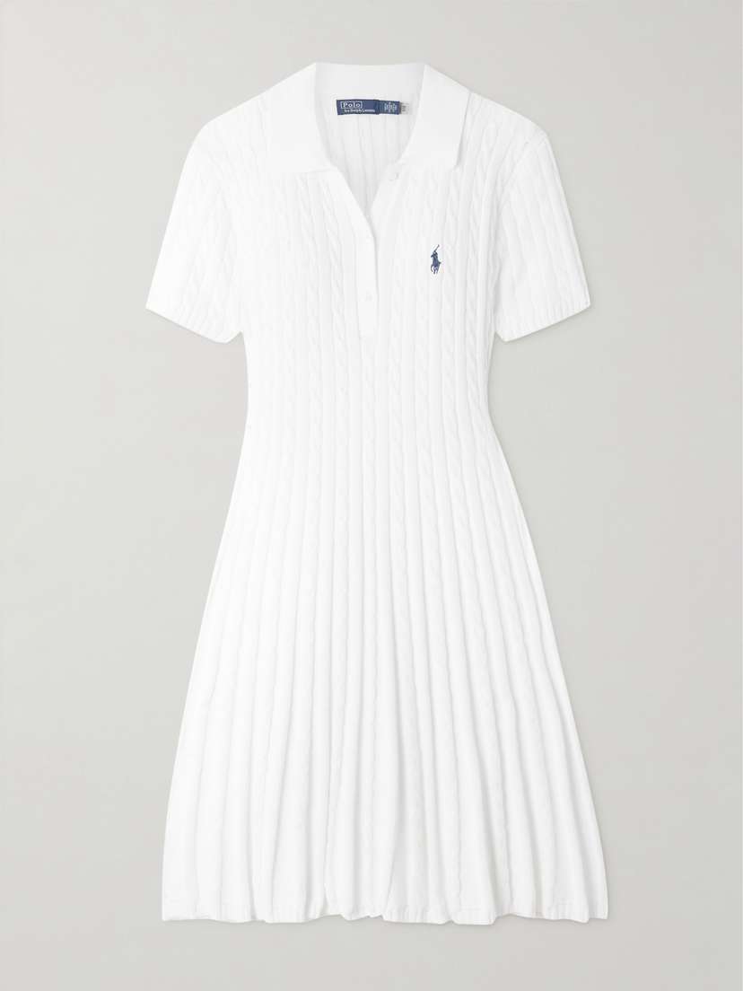 Polo Ralph Lauren Embroidered Cable-knit Cotton-blend Mini Dress