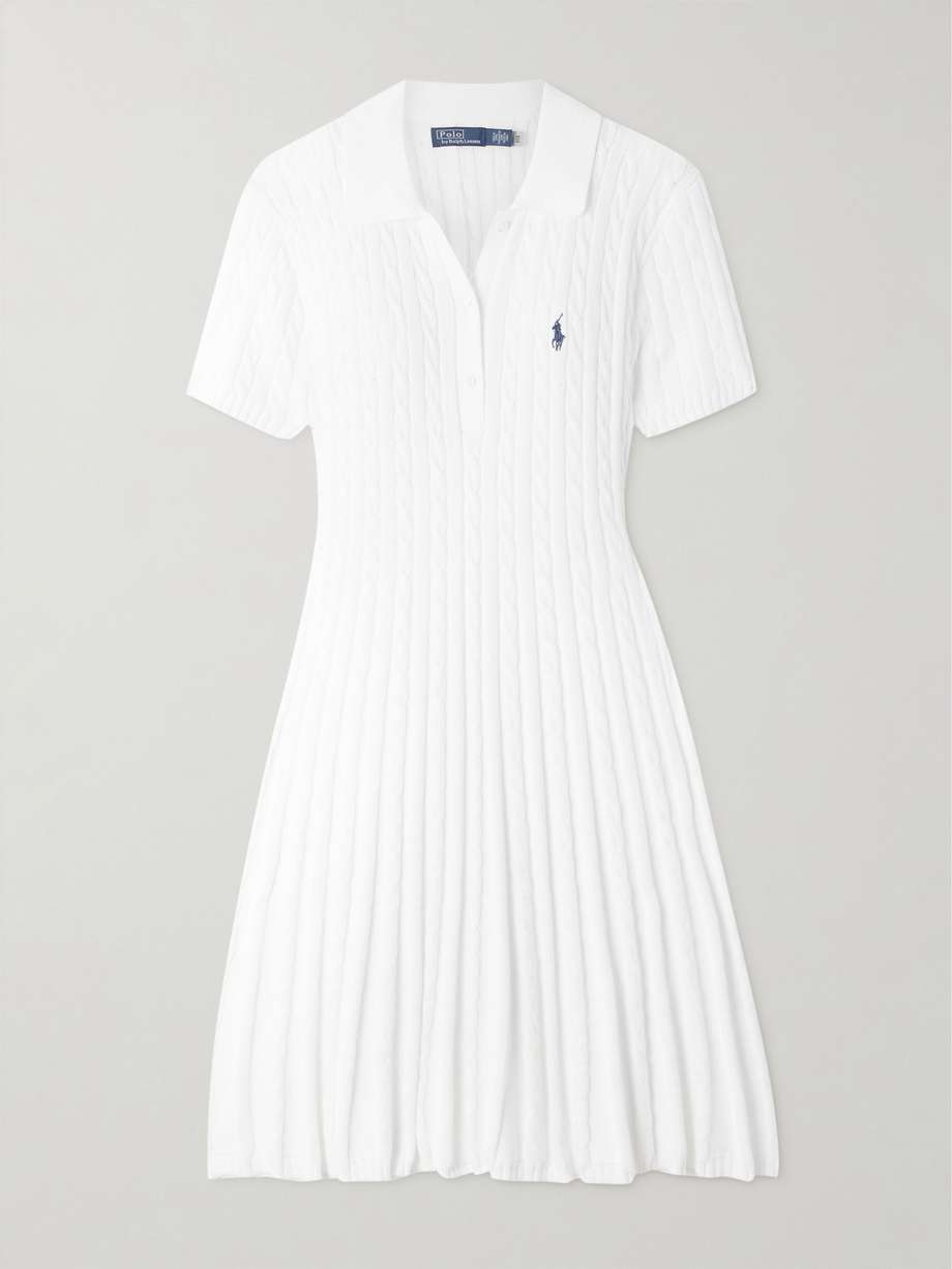 embroidered cable-knit cotton-blend mini dress