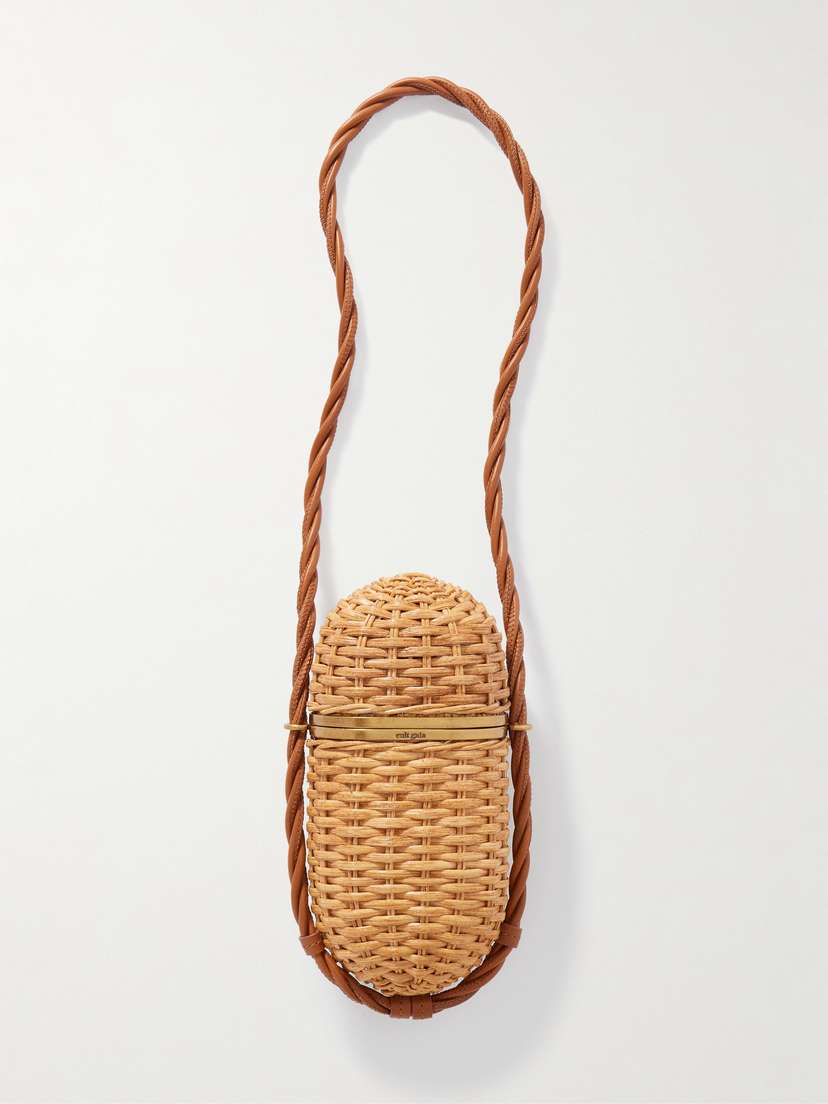 Cult Gaia Amulet Leather-trimmed Rattan Clutch