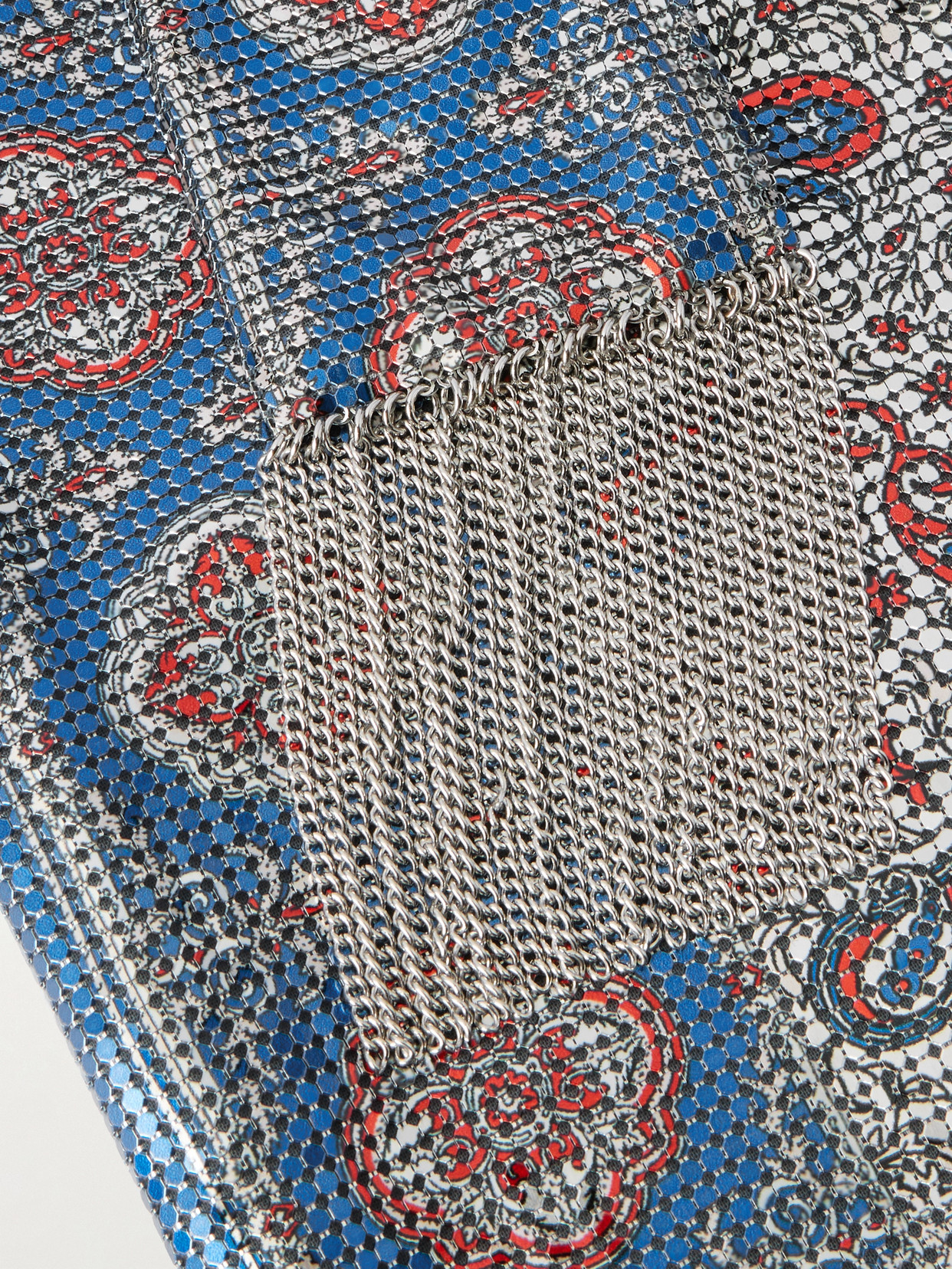 Rabanne Sac A Main Fringed Paisley-print Chainmail Tote In Blue