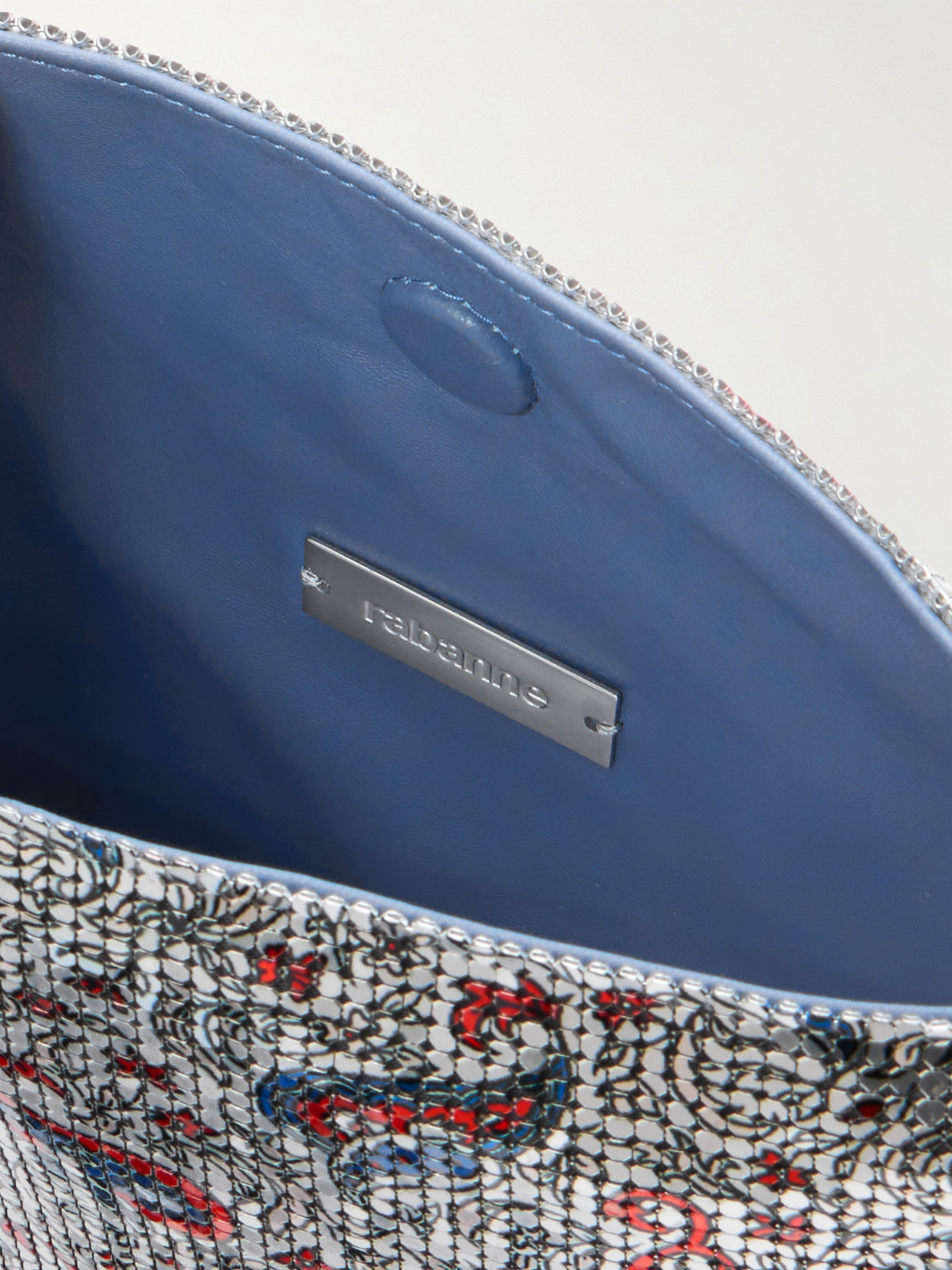 Rabanne Sac A Main Fringed Paisley-print Chainmail Tote In Blue