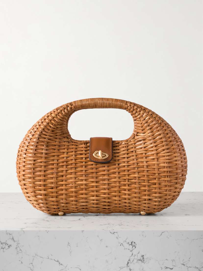 Cult Gaia Lydia Leather-trimmed Rattan Tote