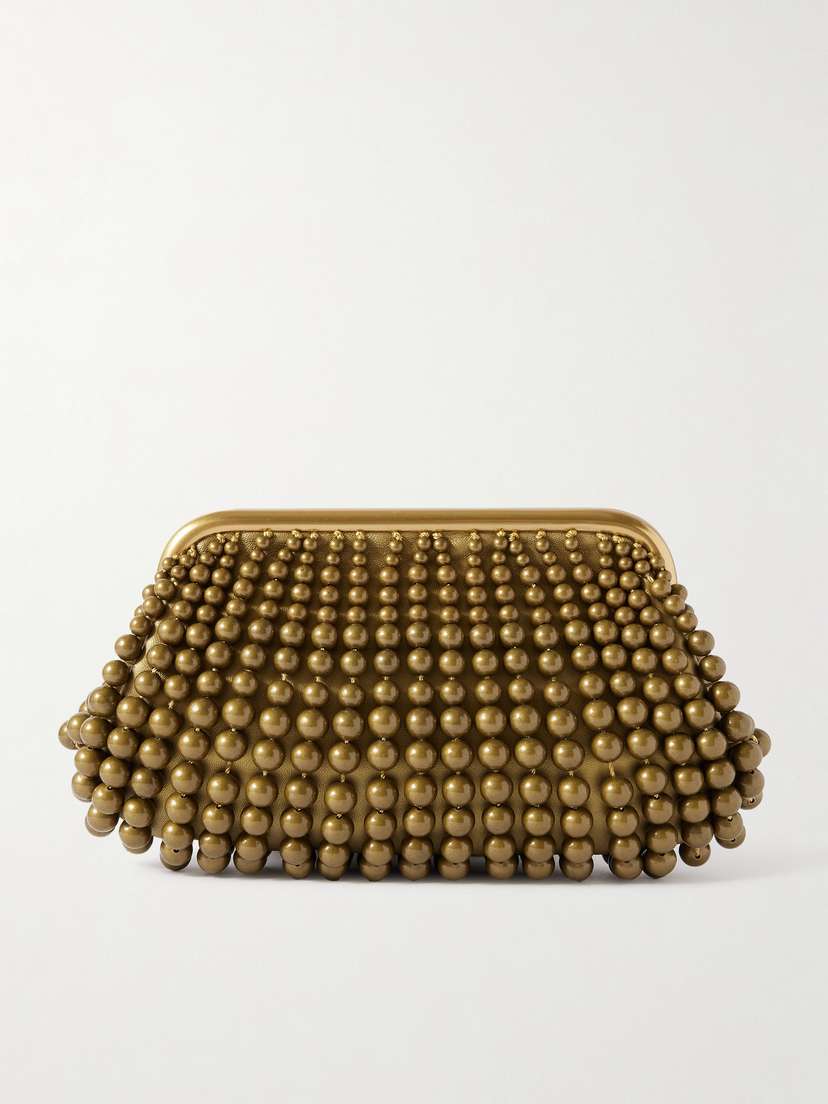 Cult Gaia Nia Mini Beaded Metallic Leather Clutch