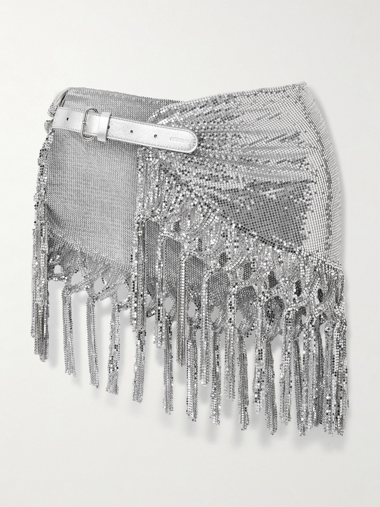 Rabanne Leather-trimmed Fringed Chainmail Belt In Silver