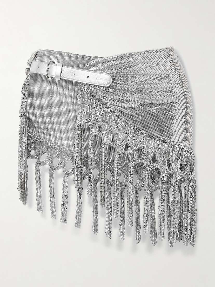 Rabanne Leather-trimmed Fringed Chainmail Belt