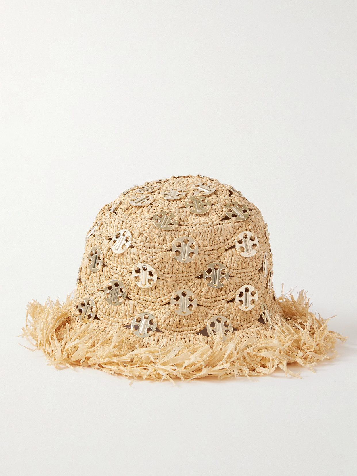 Rabanne Fringed Cutout Chainmail-embellished Raffia Hat