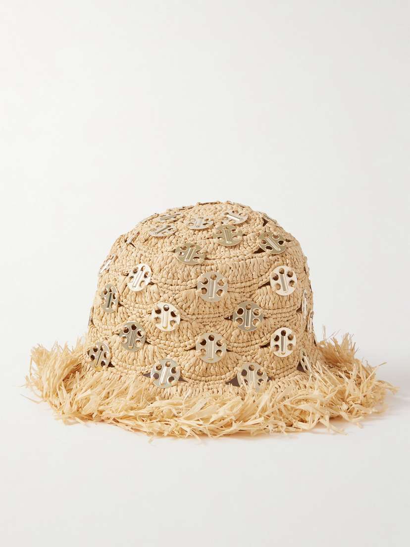 Rabanne Fringed Cutout Chainmail-embellished Raffia Hat